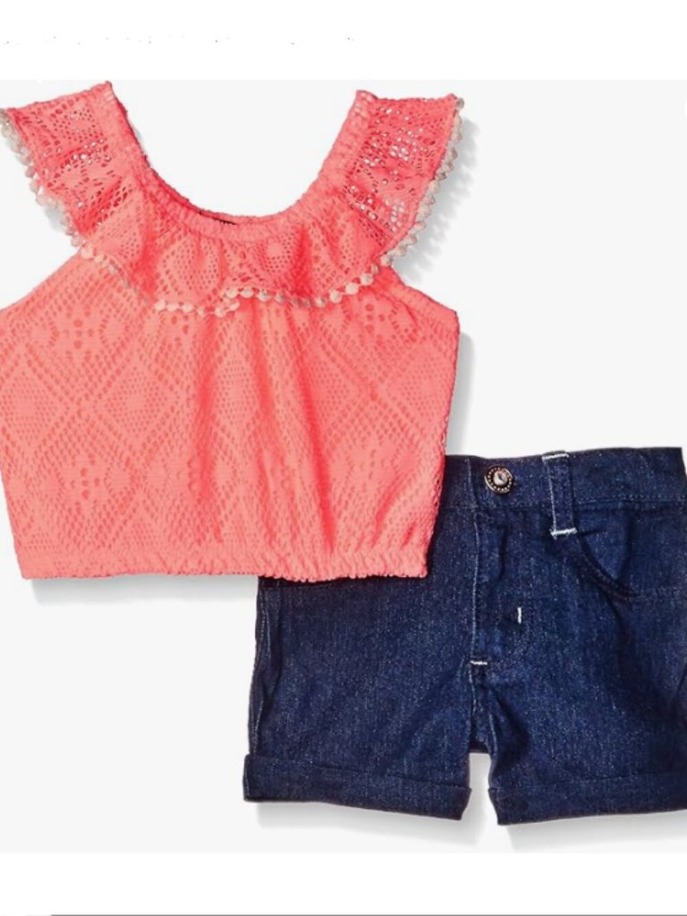 NEW Limited Too Girls Bright Coral Knit Top & Dark Blue Short Set, Sz. 6
